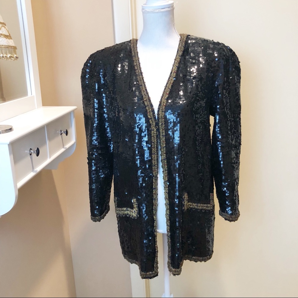 •Cache Black Vintage Sequin Jacket•